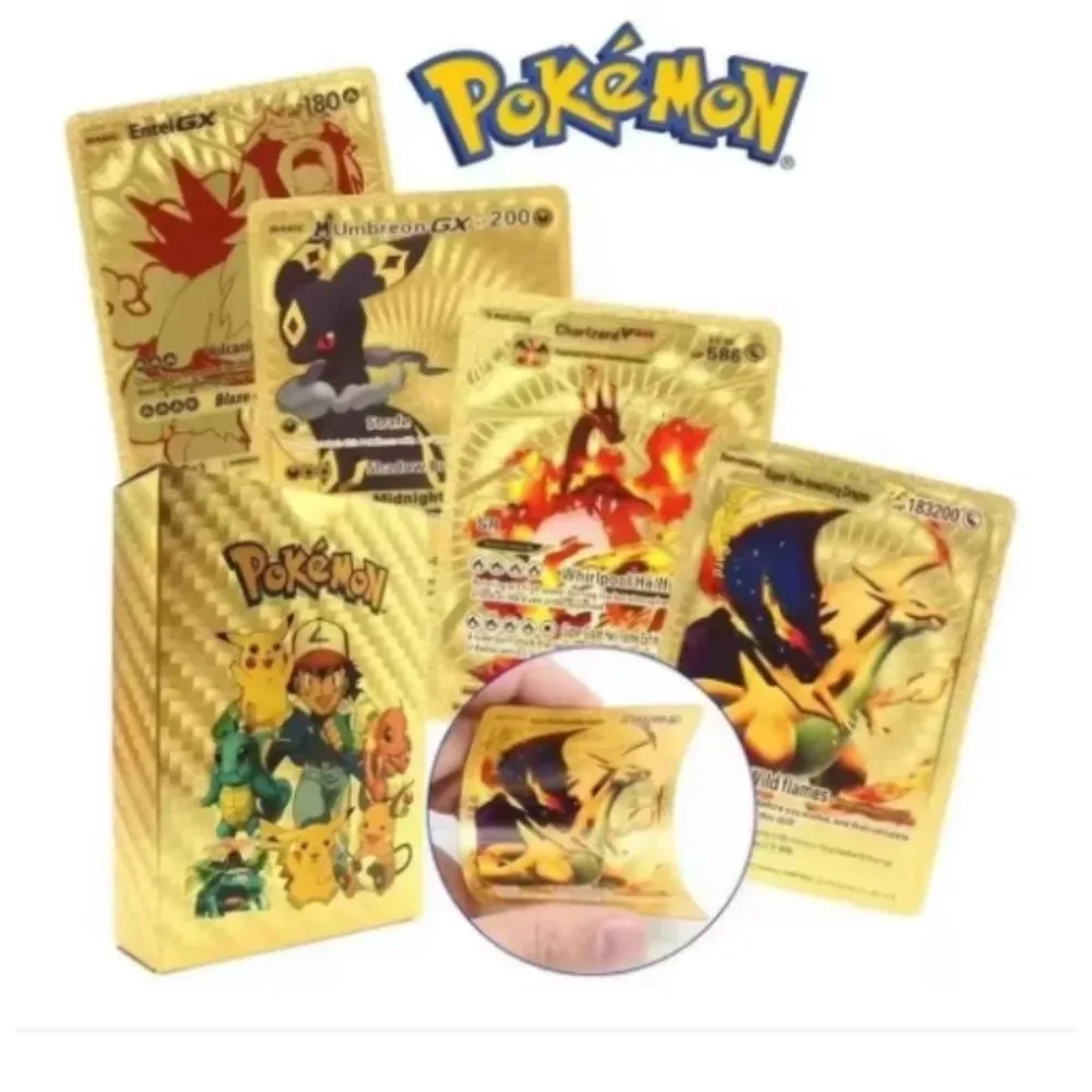 

55 шт., карты Покемон Пикачу, золото, серебро, черный Vmax GX Vstar, английский, испанский, французский, немецкий, коллекция боевых карт, игрушки, подарок