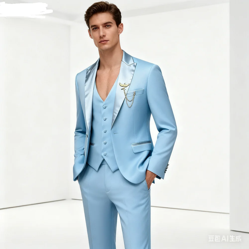 

Мужской черный костюм-тройка, приталенный элегантный деловой повседневный ансамбль, куртка, жилет, брюки, деловой свадебный танец - полный комплект одежды