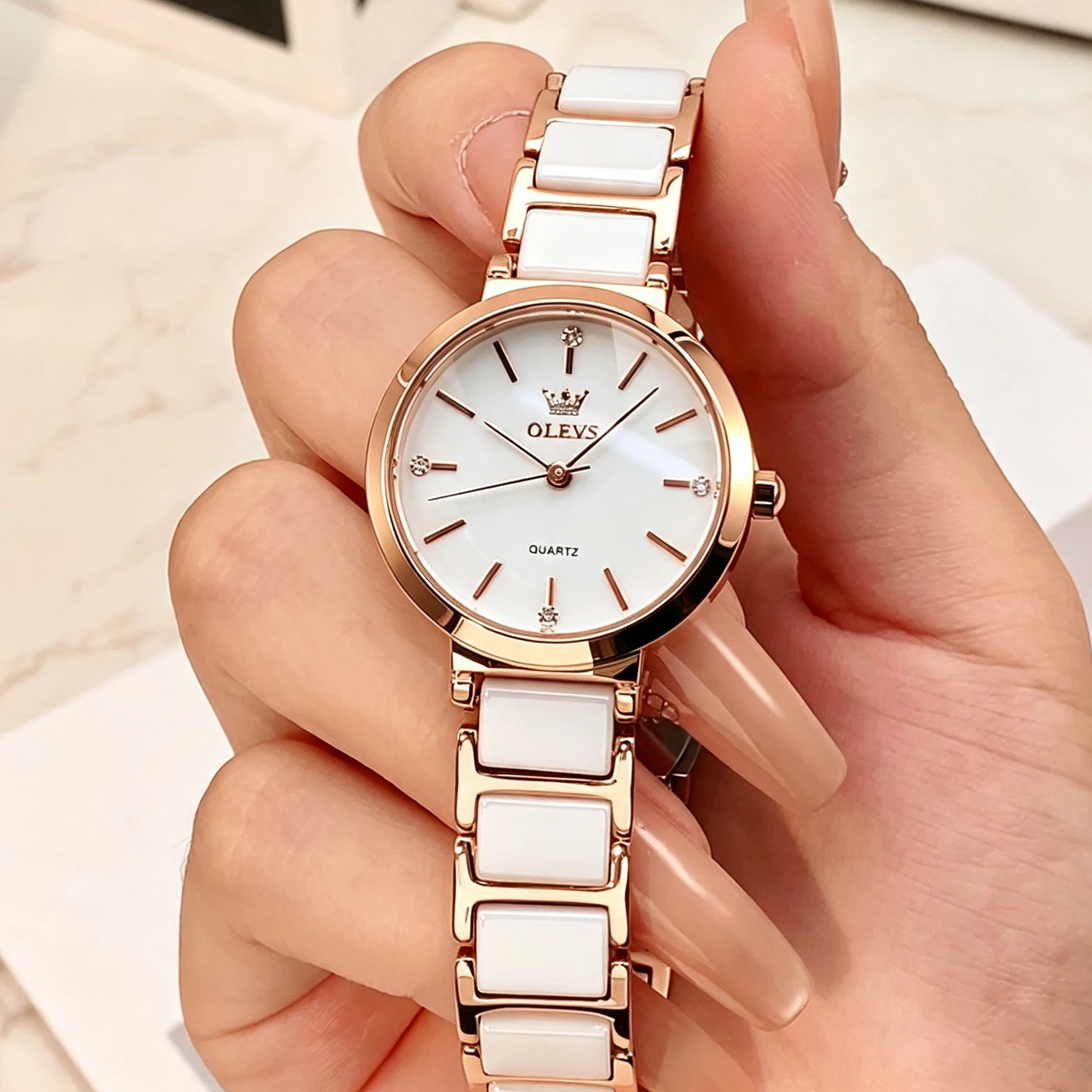 OLEVS Luxury Elegant Classic Watches For Women Japanese Movement Quartz Wristwatch Ceramics Watchstrap Ladies Watch Reloj 5877