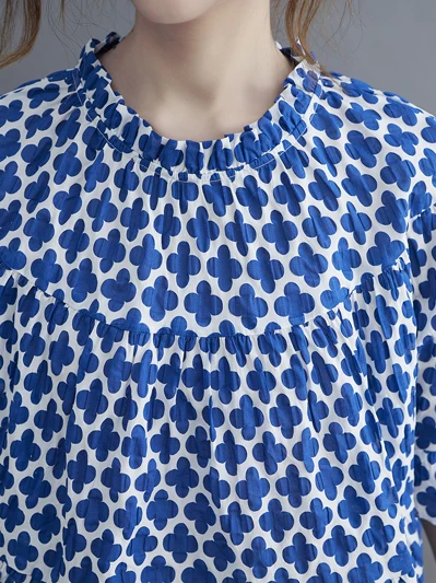 التخسيس مطبوعة فضفاضة ort Sve irt Dstring أعلى إخفاء اللحوم حجم كبير المرأة الصيف Faion بلوزة مريحة غير رسمية #2