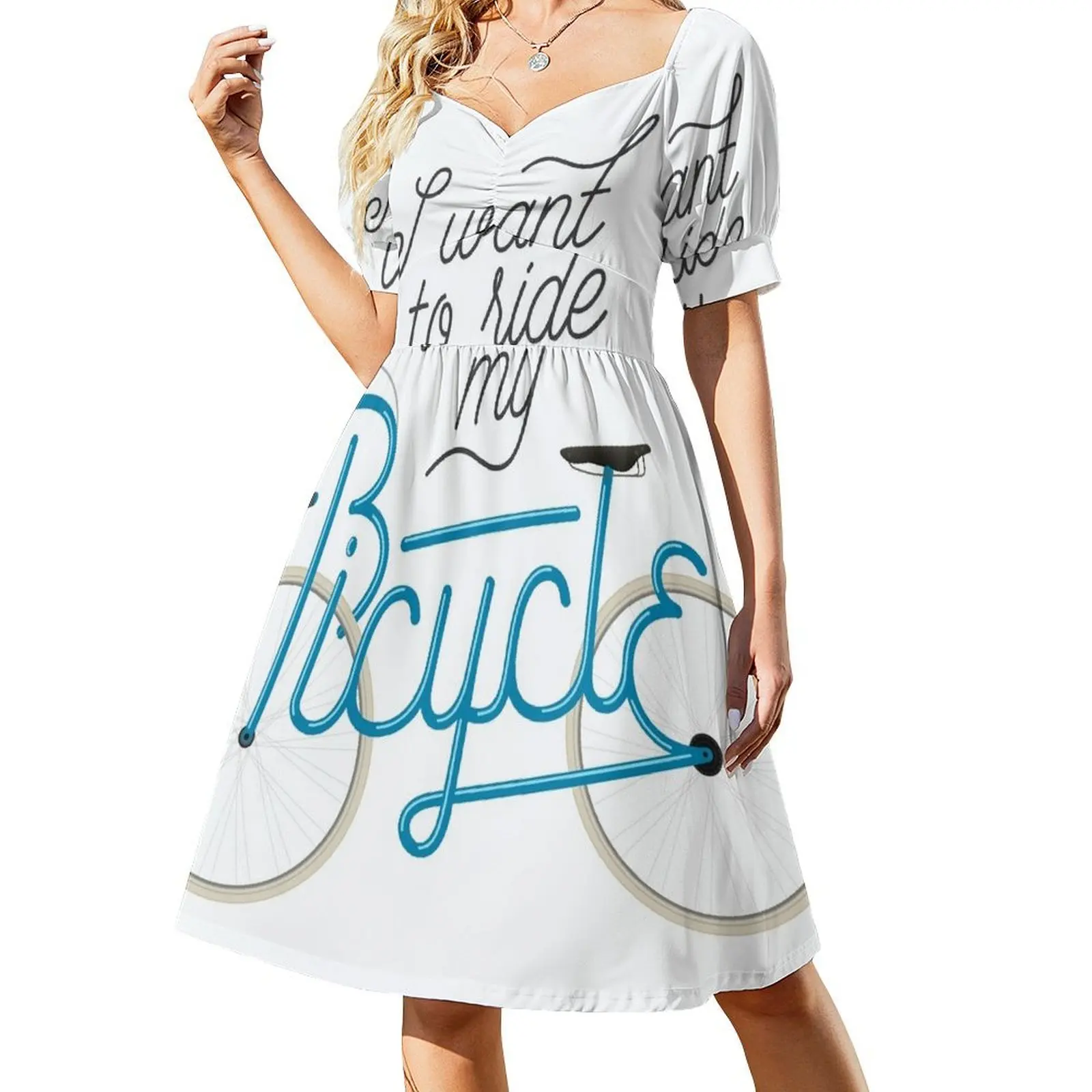 

i want to ride my bicycle - retro cycling type Short Sleeved Dress women's summer clothing 2025 evening dress women Dress