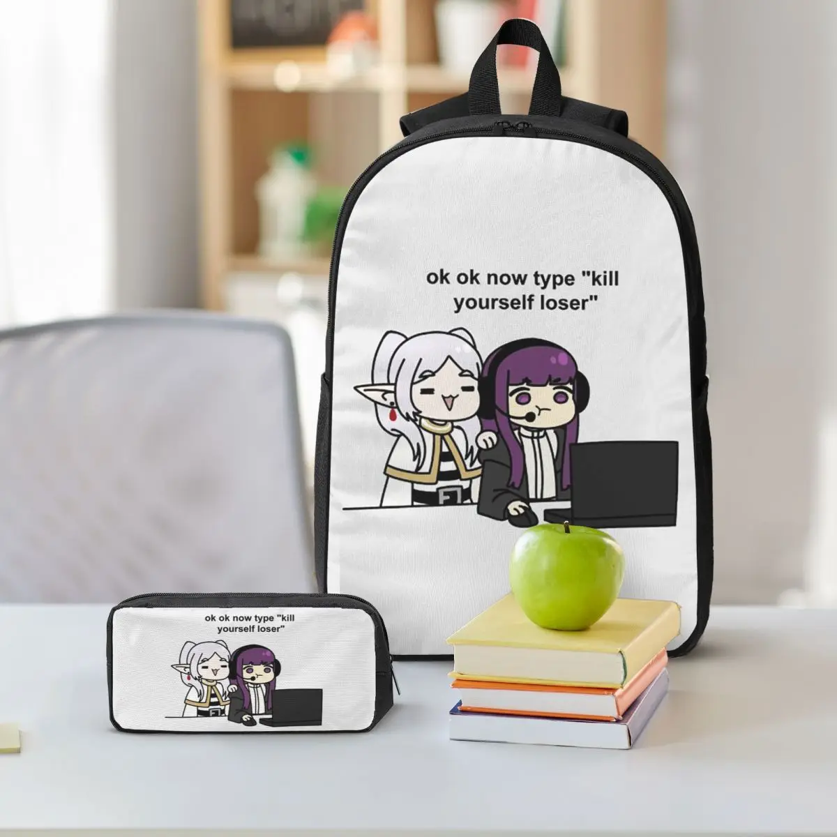 Gamer Fern And Frieren Classic Backpack Boys Girls BookBag School Bag Shoulder Bags 3ps Insulated Lunch Bag Pencil Case