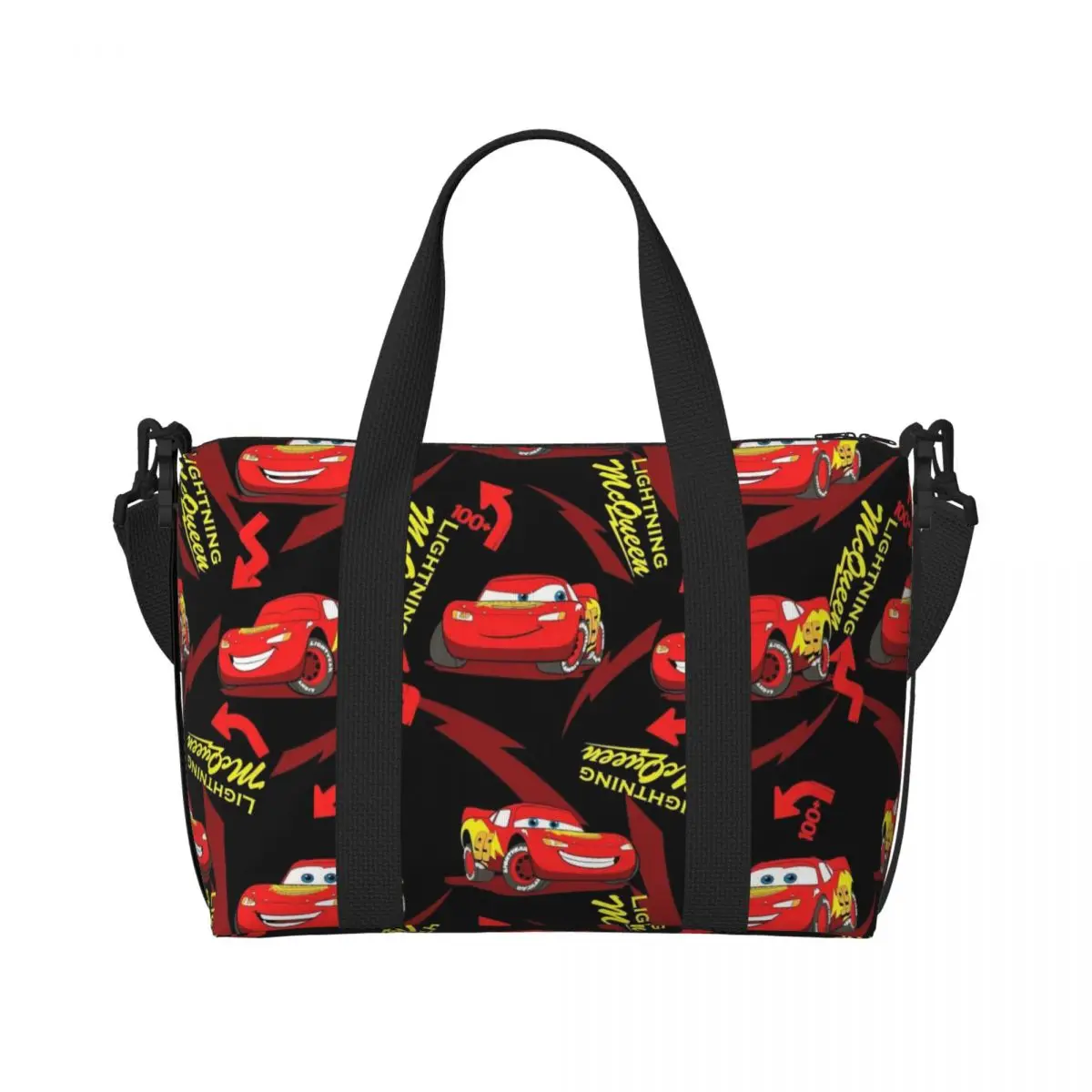 

Custom Lightning Car M-McQueen Tote Bag Women Large Capacity Cartoon Beach Gym Shoulder Travel Bag