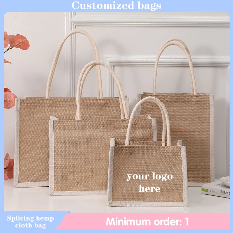 Custom Blank Three-dimensional Patchwork Burlap Bag Women's Companion Gift Storage Hand Drawn Graffiti Shopping Tote Bag Handbag