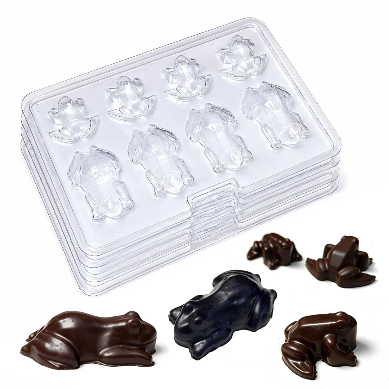5Pcs Frog Chocolate Molds 2 Styles Clear Hard Plastic Moulds with Kraft Box for Candy Jelly Soap Wax Melts