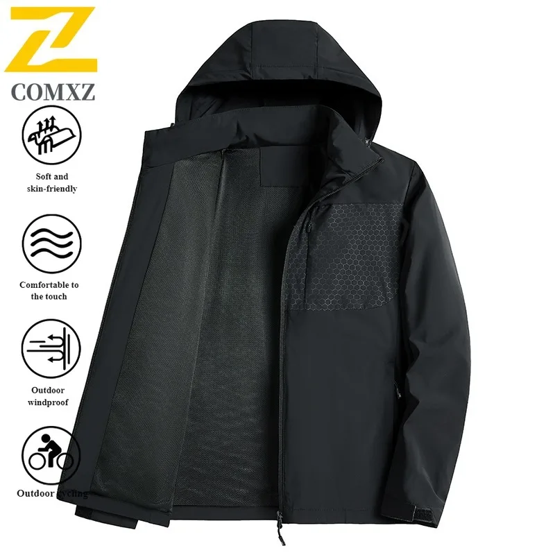 

COMXZ Men's Windbreaker Waterproof Windproof Breathable Hiking Jacket Outdoor Sports Coat for Camping Fishing 2025 New Version
