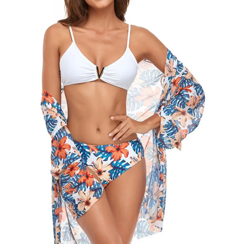 

3 Pcs/Set Trendy Bikini Set Lace Up Breathable Bathing Suit Bow Slim Hem Bathing Suit 2022
