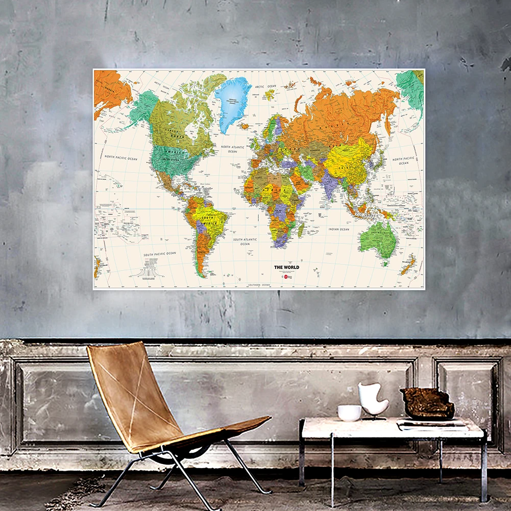 O Mapa do Mundo em Inglês, Mapa Dobrável, Imagem Decorativa Pendurada para Viagens e Viagens, Escritório e Material Escolar, 150x225cm