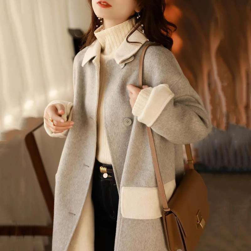 

2022 Autumn And Winter New Fashion Korean Version Of The Casual Thin Loose Western Style All-match Medium And Long Woolen Coat