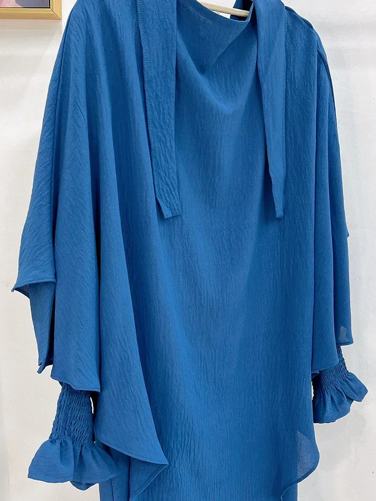 新しいムスリム女性用礼拝服 イスラム服 ラマダン イード ヒジャブドレス ドバイ トルコ アバヤ エクストラロングヘッドスカーフ付き キマール 新品