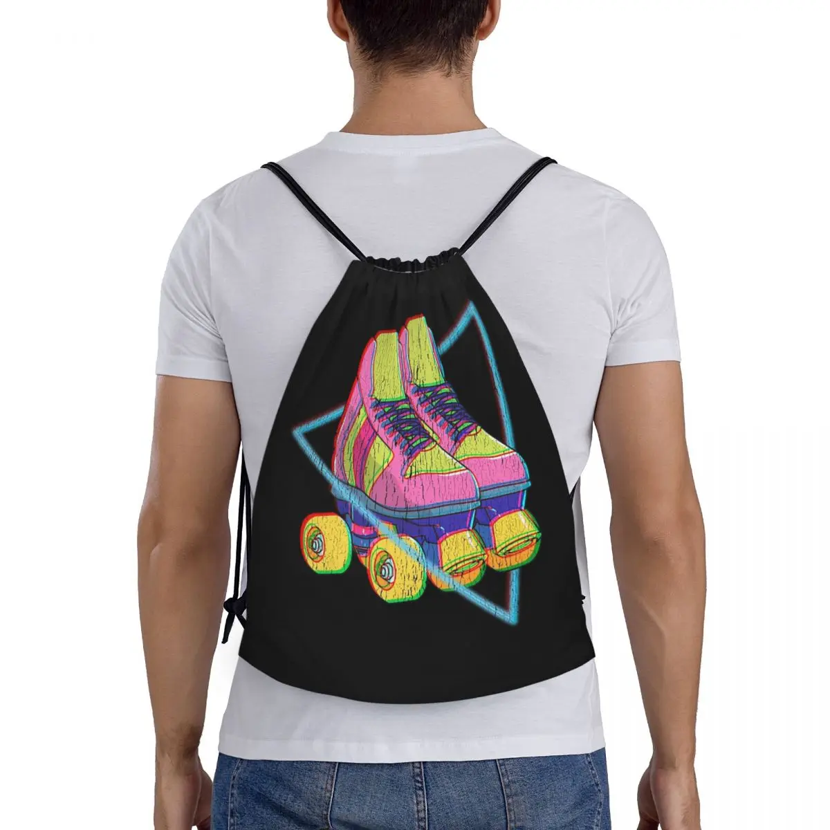 

Retro Roller Skates Colorful Backpacks Multi-function Drawstring Bags Sundries Bag Book Bags for Travel Students