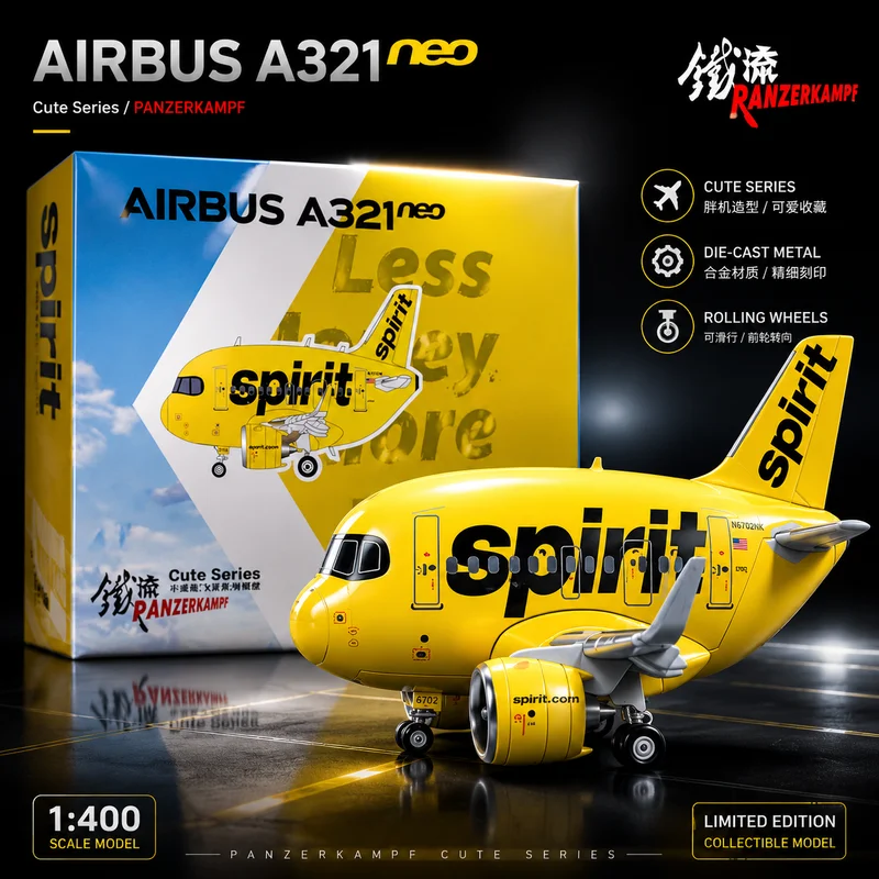 Panzerkampf Cartoon Airplane Model Full Alloy 70102PP Airbus A321NEO Spirit Airlines Display Model For Aviation Enthusiasts