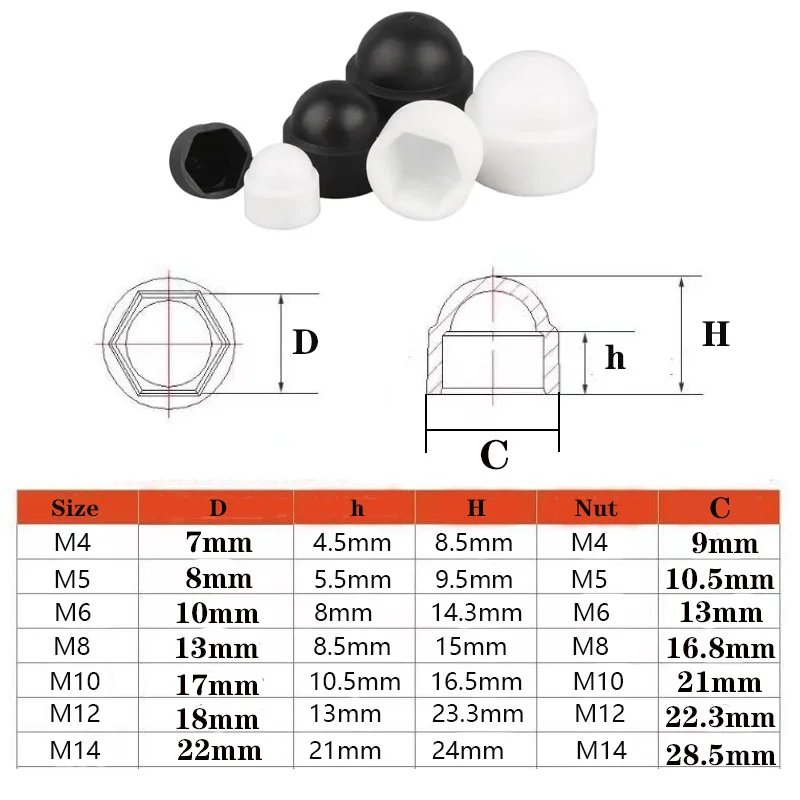 Motor Hex Nut Caps M4 M5 M6 M8 M10 M12 M14 PE Plastic Hexagon Caps for Bolts Protect Nuts for Car Wheels Exterior Decoration