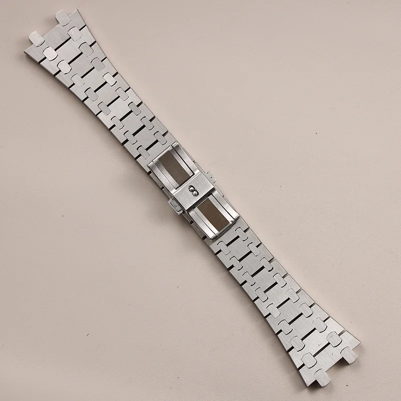 حزام ساعة من الفولاذ المقاوم للصدأ مضاد للصدأ لساعة AP Royal Oak 15703/15710 28 ملم مع مشبك مزدوج ومحدب مقعر