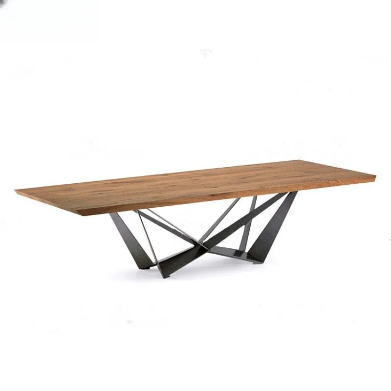 

Solid wood wrought iron creative designer table retro industrial style log desk reception meeting table