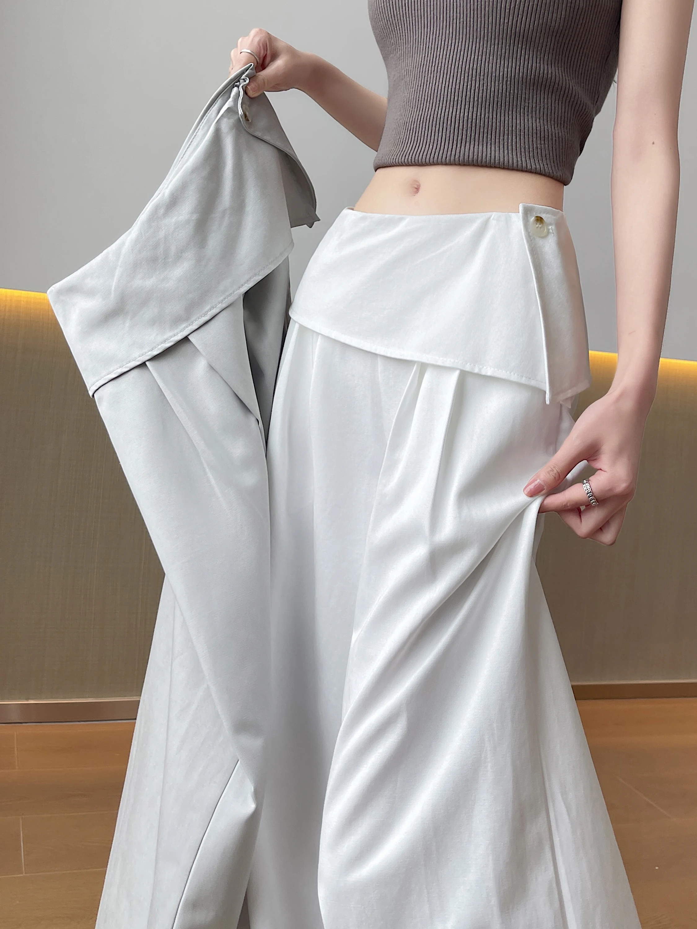 

Summer Thin Wide Leg Pants Women's Loose Linen Curtain Pants Casual Straight Cut Slimming High Waist Zipper Pocket