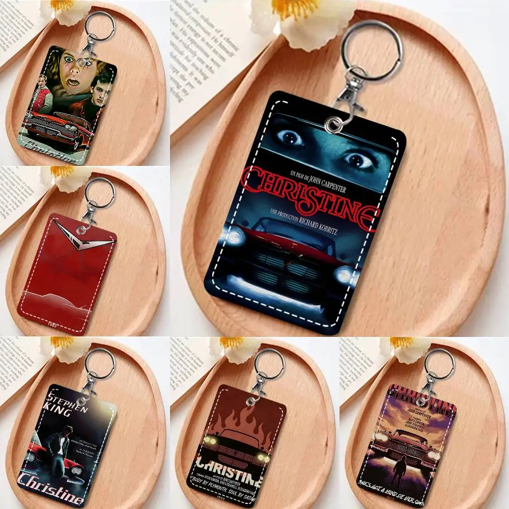 1pc Retro Horror Movie C-Christine 1983 Card Case Keychain Access Card Bag Key Tag Ring Leather Card Holder Key Ring Access