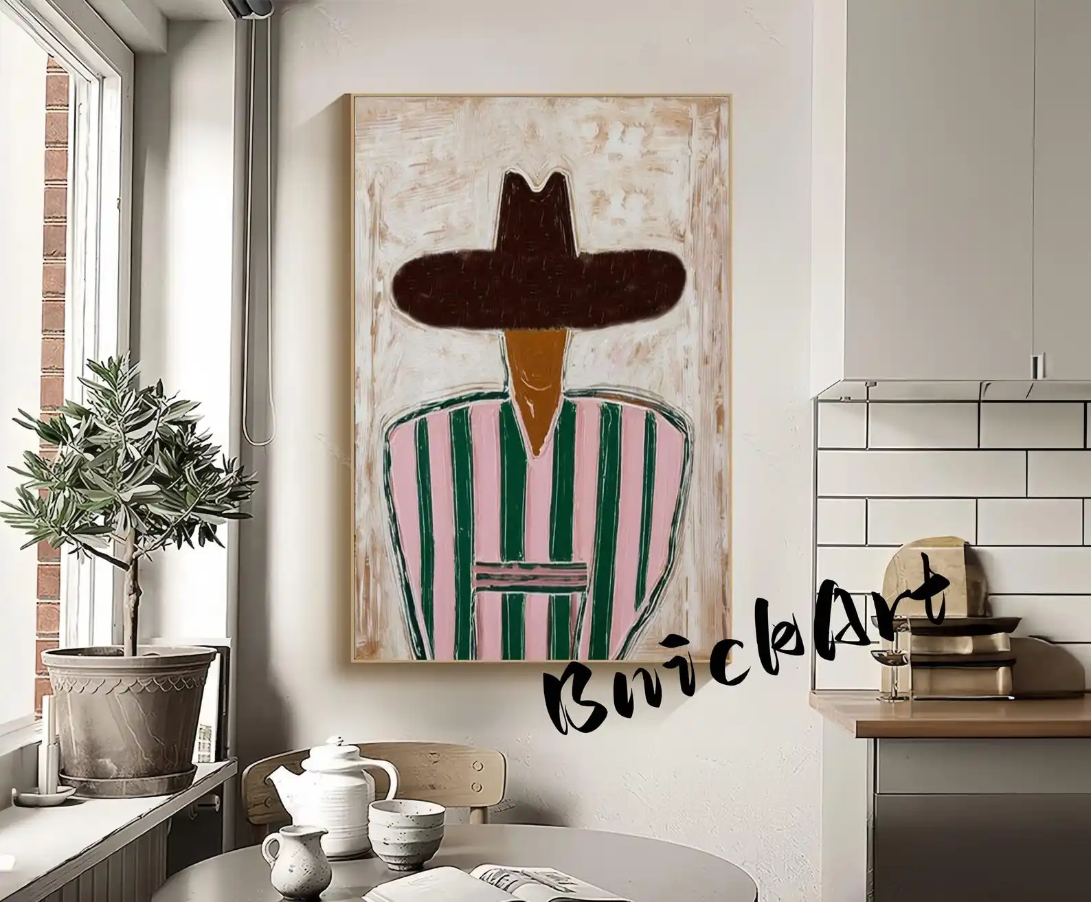 Mhemyo Modern Textured Faceless Cowboy Oil Painting Original Handmade Canvas Modern Wall Art Wabi-Sabi Home Dining Room Decor