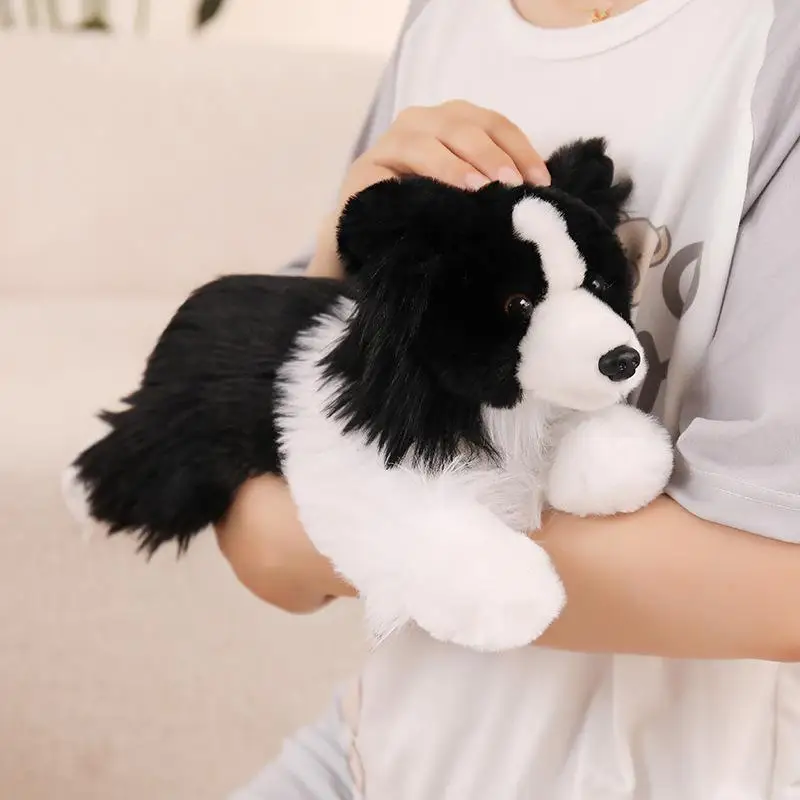 Simulation Border Collie Lifelike Plush Toy Soft Stuffed Dog Doll for Photo Prop Home Decor Kids Festival Gift