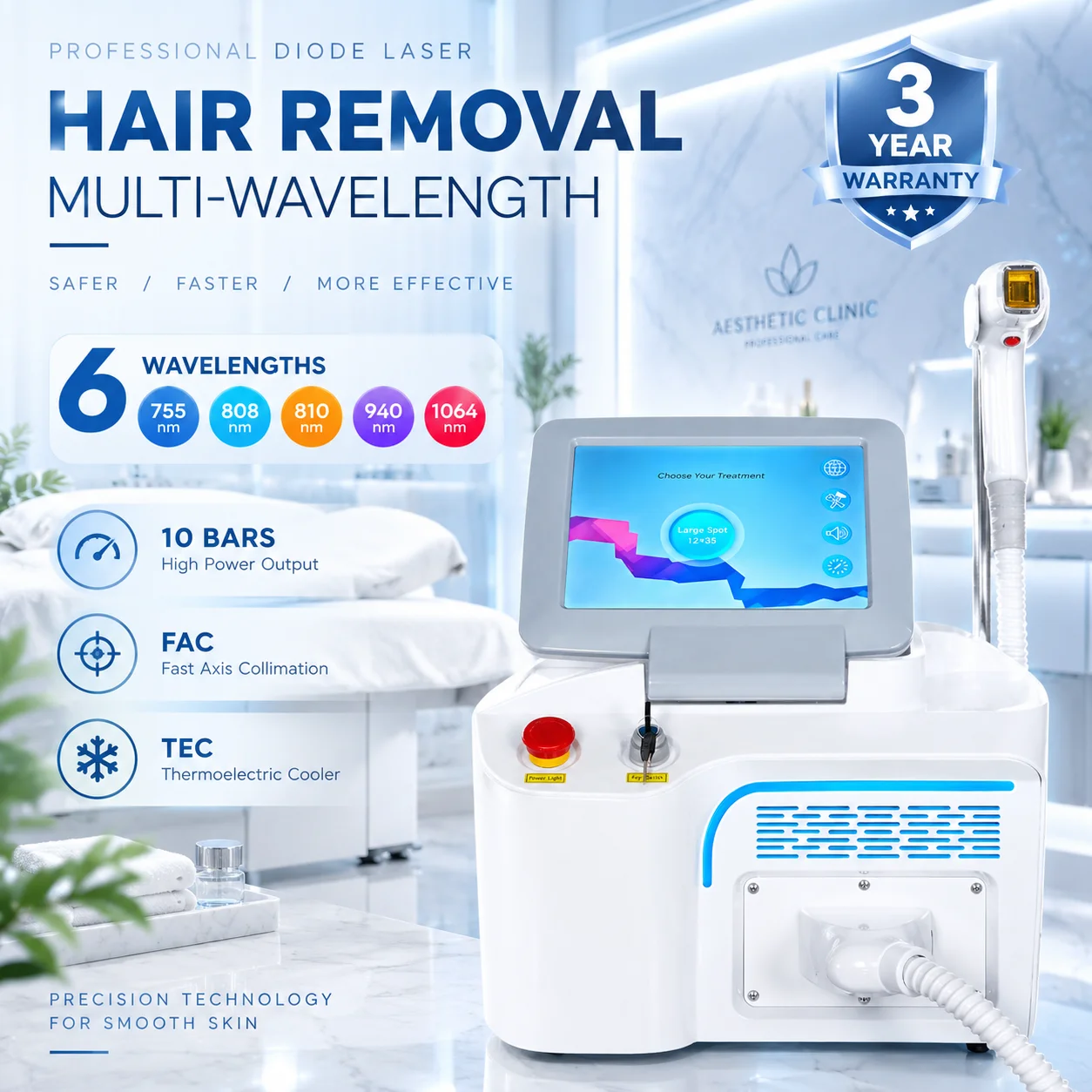 Salon Professional Portable Painless 3Waves 808nm1064nm755nm Diode  Hair Removal Machine with Triple Wavelength