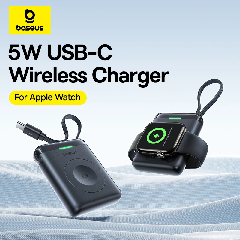

Портативный компактный магнитный беспроводной зарядный блок Baseus 5W 1640 мАч для Apple Watch S1-S10 SE SE2 Ultra Ultra 2