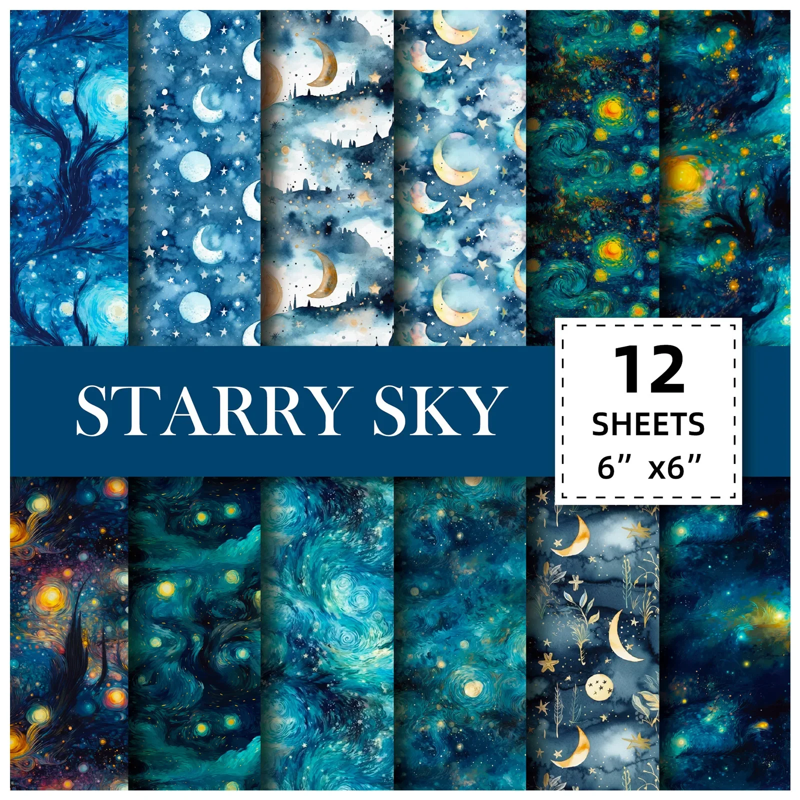 

12 Pieces/pack 15*15cm of Blue Starry Sky Paper Sheets Album Scrapbooks Color Paper, DIY Ledger Card Background Paper Material