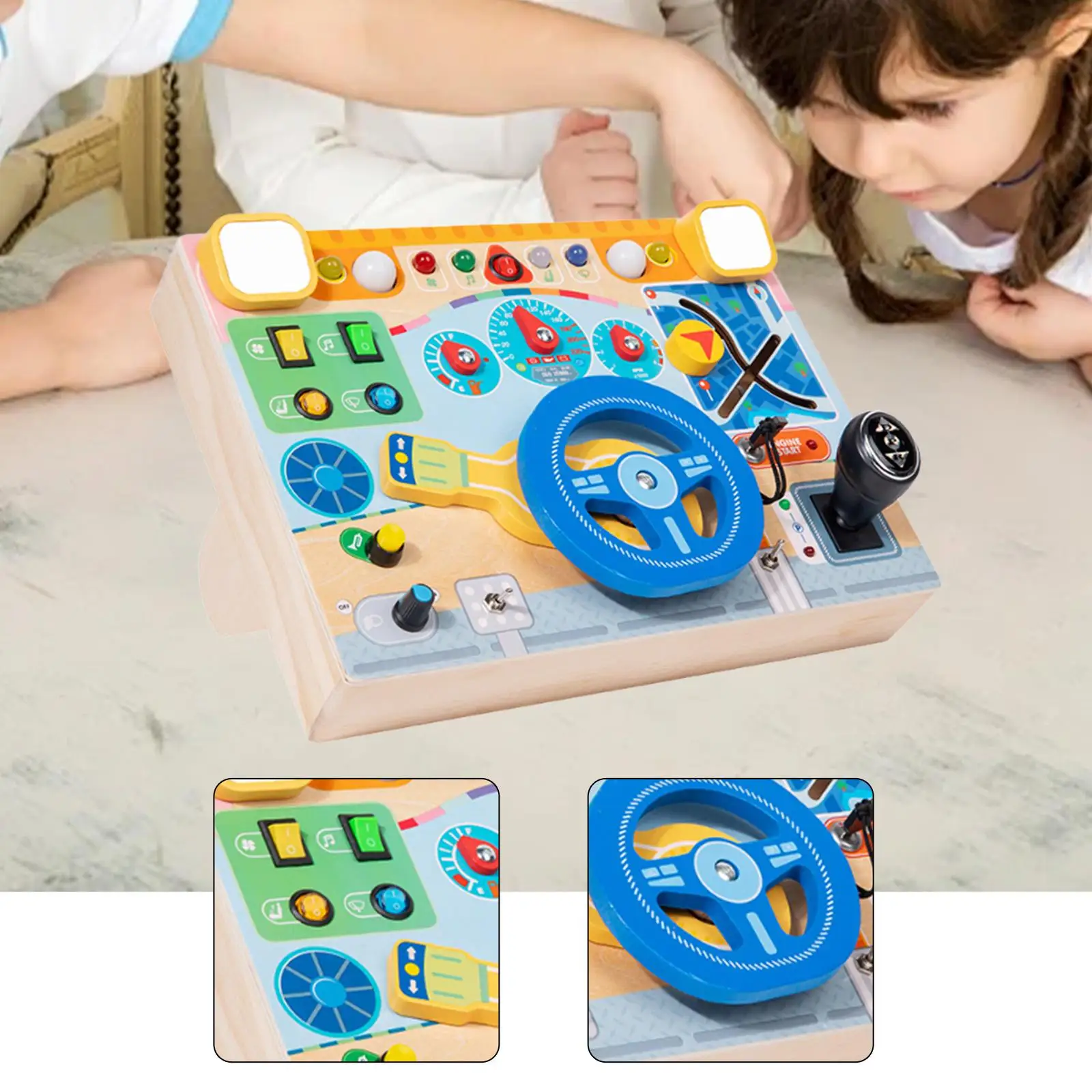 Volante de carro brinquedo habilidades motoras aprendizagem precoce ocupado placa brinquedo viagem com interruptor luz para crianças pré-escolar presente aniversário