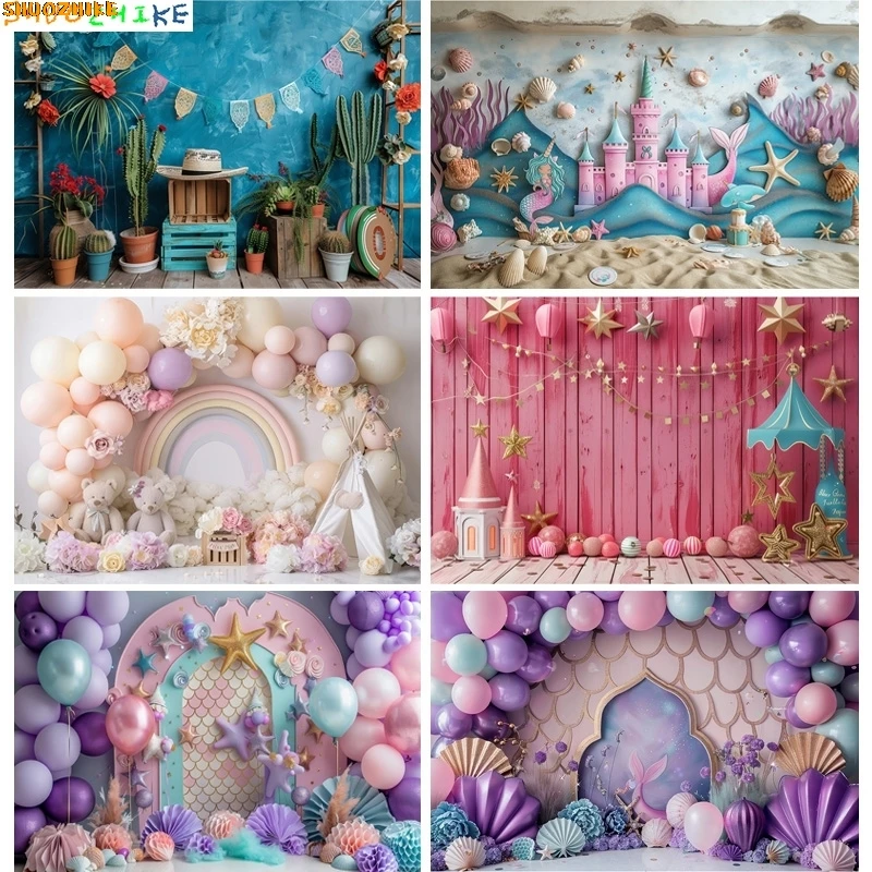 

Happy Birthday Party Photography Backdrop Baby Shower Newborn Portrait Colorful Balloon Arch Decor Photo Studio Background AR-12