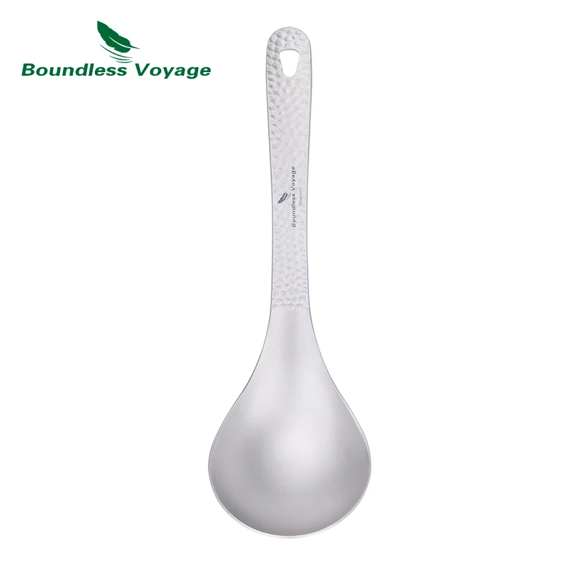 Boundless Voyage Titanium Soup Spoon Ladle with a Hanging Hole Ultralight Camping Tableware Ti1039T