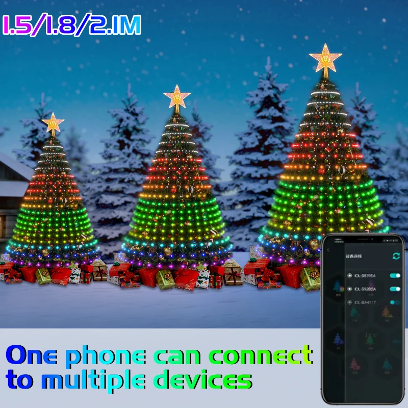 Multicolor Waterfall LED String Light, RGB Christmas Tree Light, Programação DIY, iDeal App, Bluetooth, Decoração de Natal, 1 m a 2m