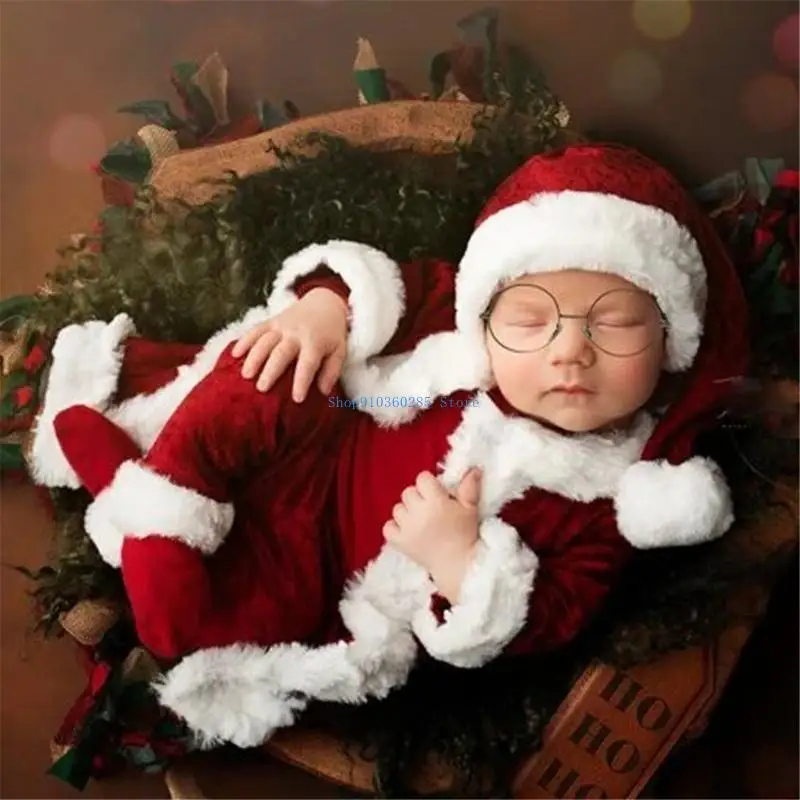 K9FF Trang phục ông già Noel cho bé trai bé gái, Bộ 3 chiếc Áo khoác cho trẻ sơ sinh kèm quần và mũ Giáng sinh phù hợp cho sự lễ