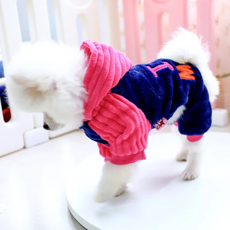 1PC Pet Clothing Dog Velvet Thick Pink I Love Mom Four Legged Pants Suitable for Small and Medium sized Dogs