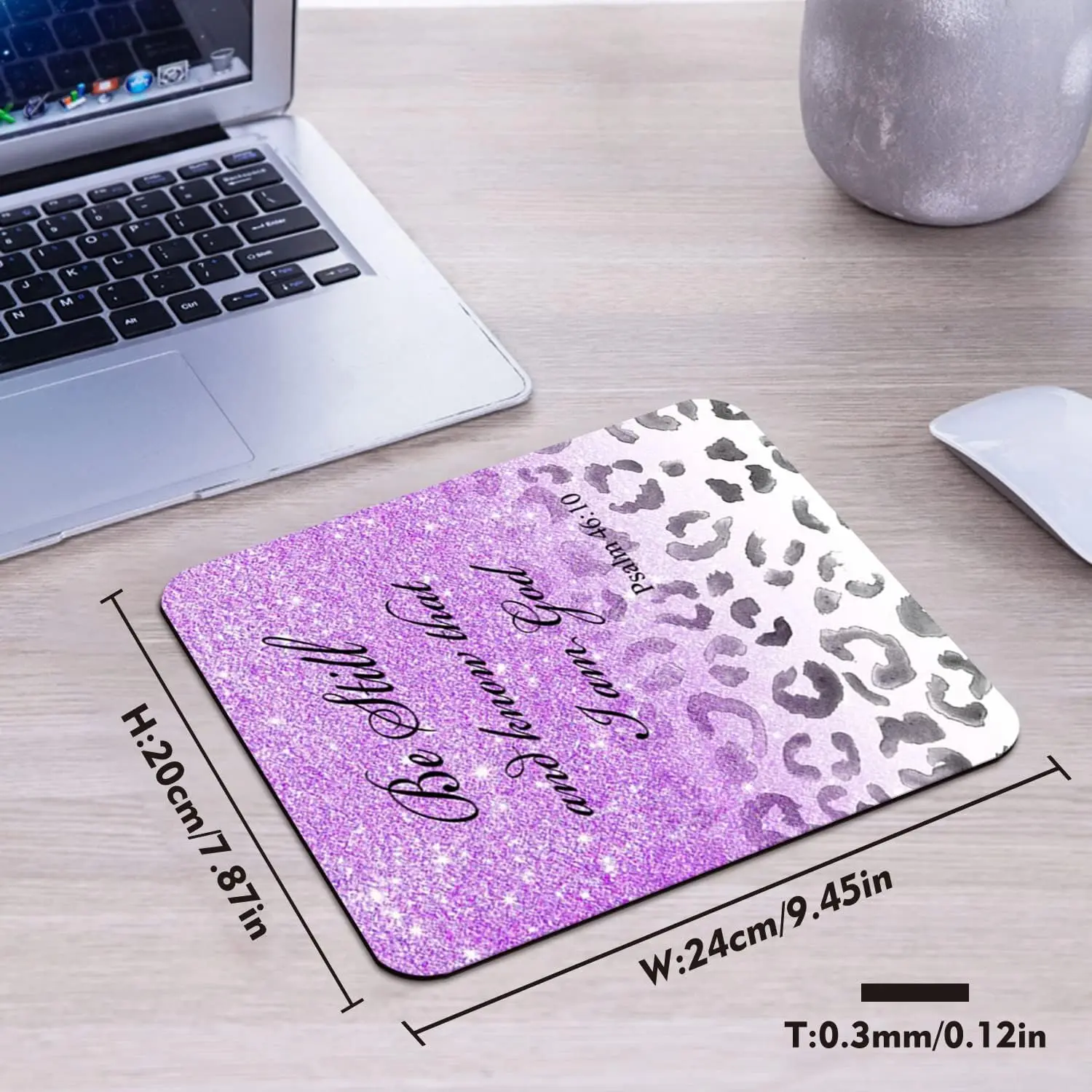 Inspirational Quotes Mouse Pad Christian Bible Verse Scripture Quote Purple Sparkles Glitter and Leopard Print Mouse Pads