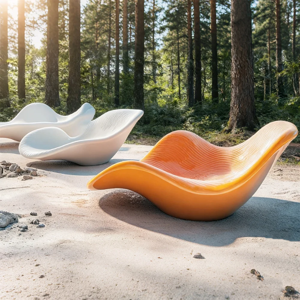 S*-Luxury Biomorphic Outdoor Lounge Chair Waterproof UV Resistant Futuristic Wave  Fiberglass Resort Furniture
