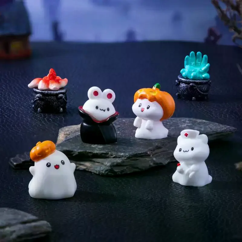 Figurines miniatures en forme de citrouille fantôme, 4/8 pièces, Micro paysage d'halloween, artisanat en résine, Mini ornements de jardin féerique