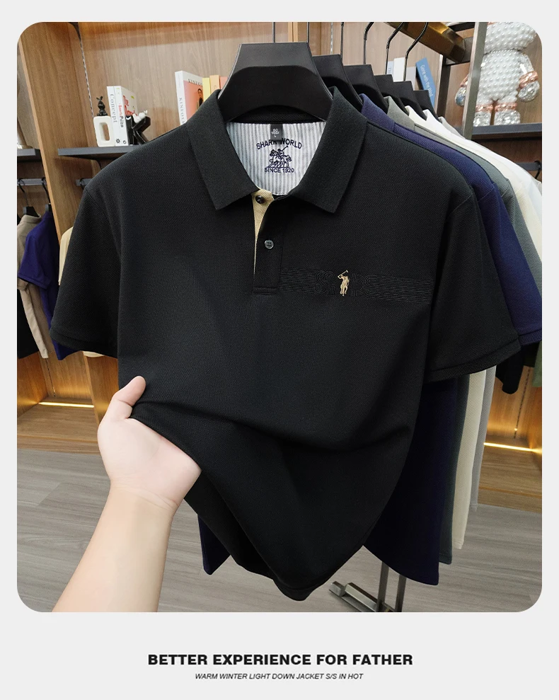 High-End-Marke Stickerei Kurzarm POLO Shirt Männer Flip Golf-Tops Sommer Komfort Seide Baumwolle Mode Business Leisure Paul T-Shirt – Detail 22