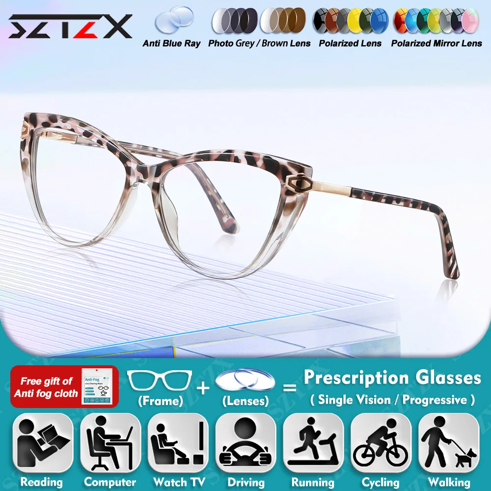 

SZTZX Women Vintage Anti Blue Ray Computer Office Glasses Simple Cat Eye Glasses Design Prescription Myopia Hyperopia Eyeglasses