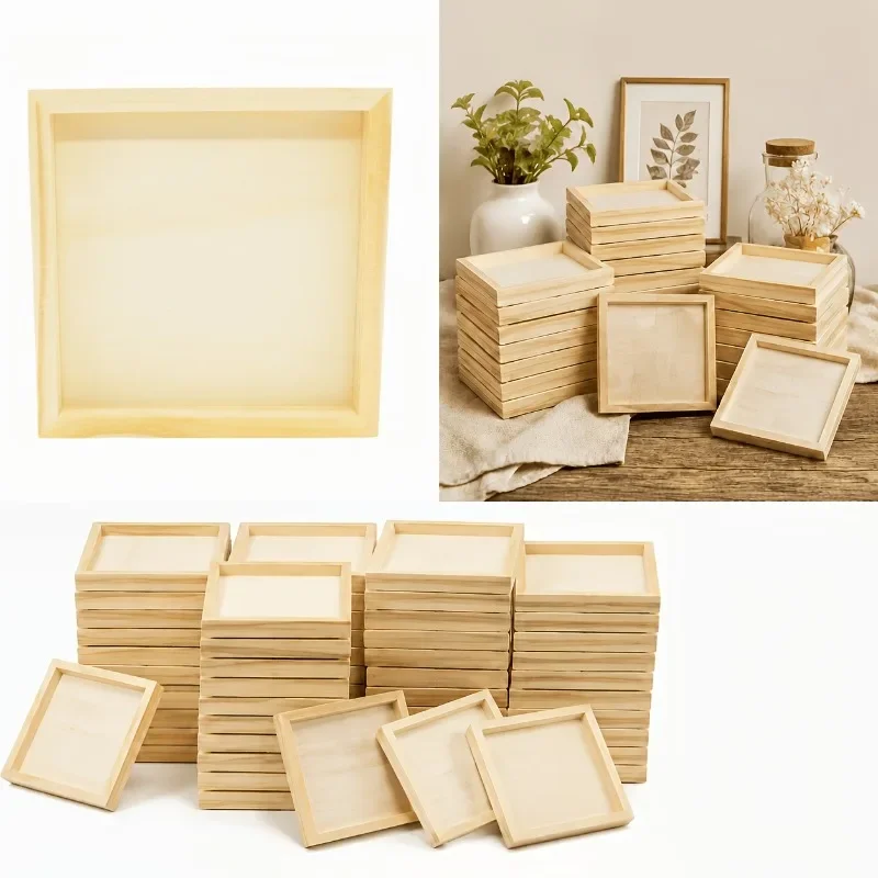 12cm 4.7 Inch Natural Unfinished Wooden Sorting Trays Pack of 24, Blank Wood Pallet Trays for DIY Art Craft Painting & Display