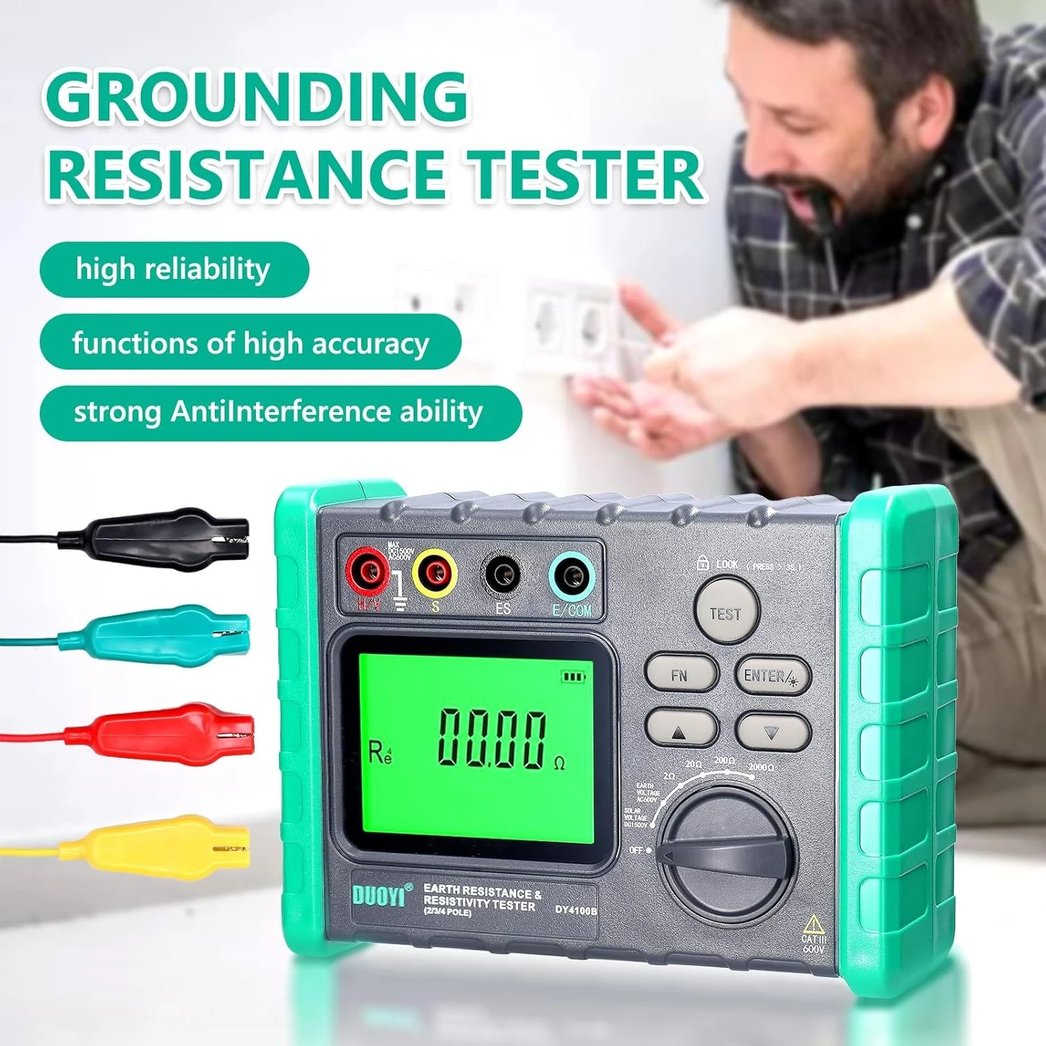 DY4100A / DY4100B Digital Earth Ground Resistance Meg-ohmmeter 0-2000 Ohm Instruments Inspection Electrician Resistance Tester