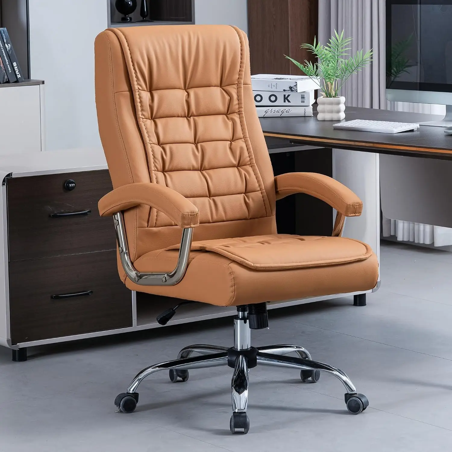 Executive Office Chair High Back Swivel Leather Adjustable Padded Armrest 350lbs Spring Seat Computer Home Office, Customized