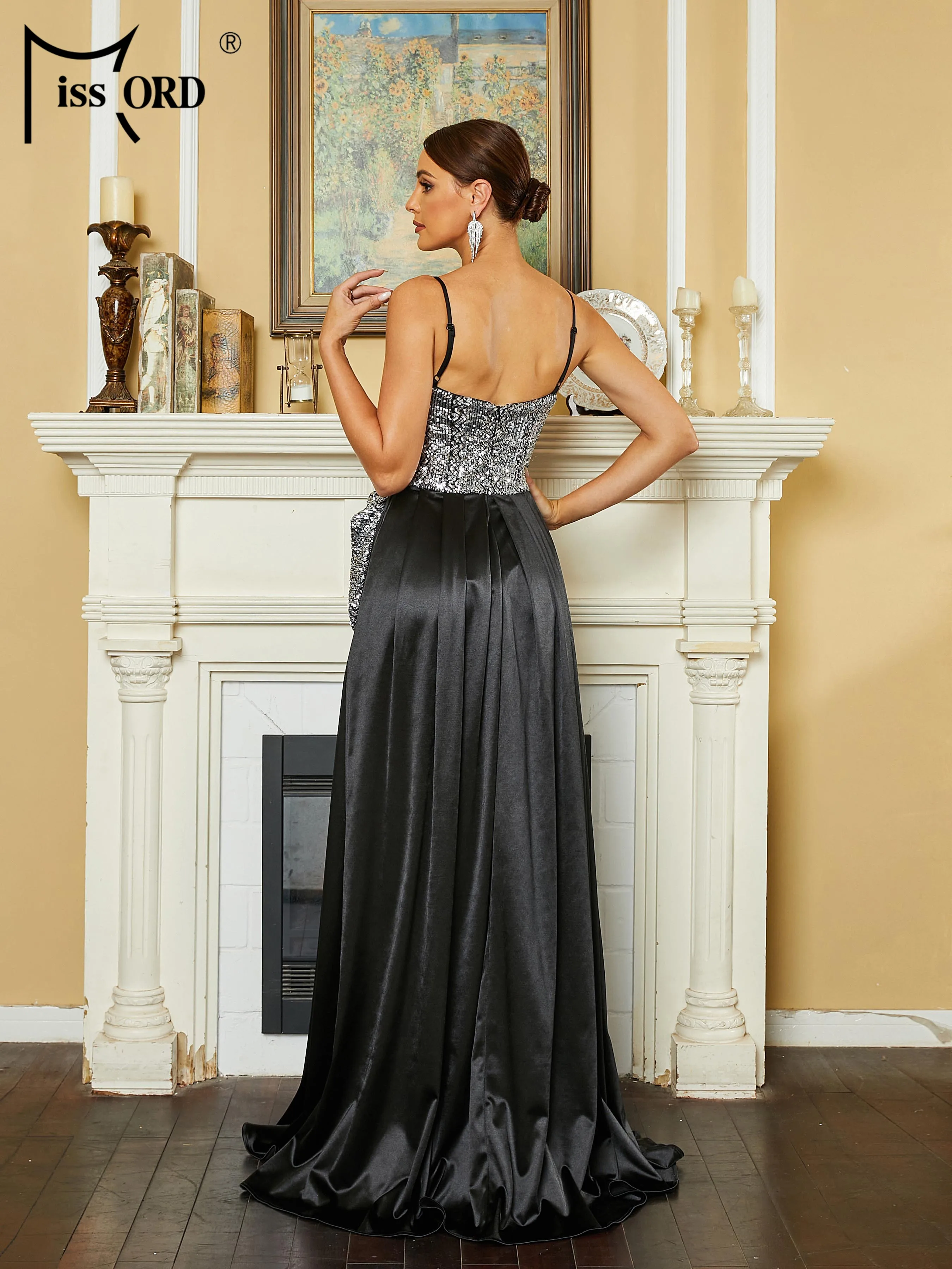 Missord 2024 New High Quality Luxury Dress Black Spaghetti Panel A Line Prom Party Evening Dress