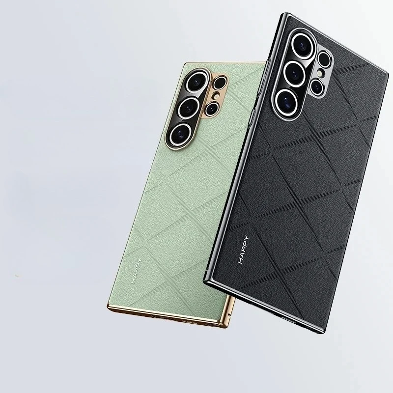 Luxury Plain PU Leather Plating Frame Phone Case For Samsung Galaxy S 26+ S25 S24 S26 Plus Ultra PC Protective Shockproof Cover