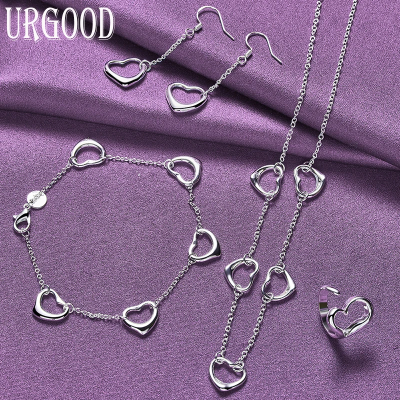 

925 Sterling Silver Minimalist Series Heart-Shaped Thin Chain Set For Women Birthday Party Engagement Wedding Gifts