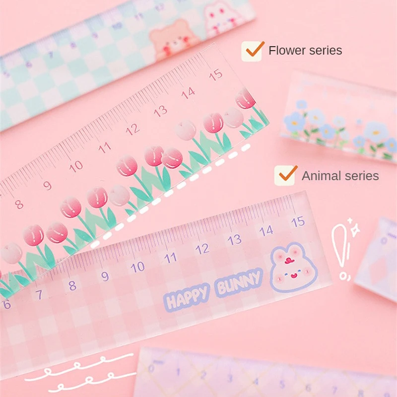 Flower Ruler School Supplies Kawaii Accessories 15cm Drawing Tool Back To School Transparent Regla Cute Stationery School Rules