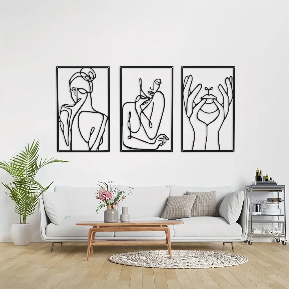 2D Metal 1pc modern gallery display. Minimalist 3-PieceWall Art: elegant continuous-line silhouettes create a captivating