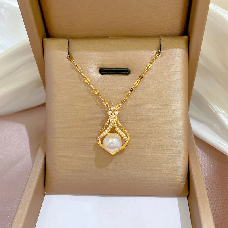 

Elegant Women's K14 Gold Color Pearl Necklace Chain for Women Wedding Birthday Necklace Jewelry Accessories Gifts Not Fade