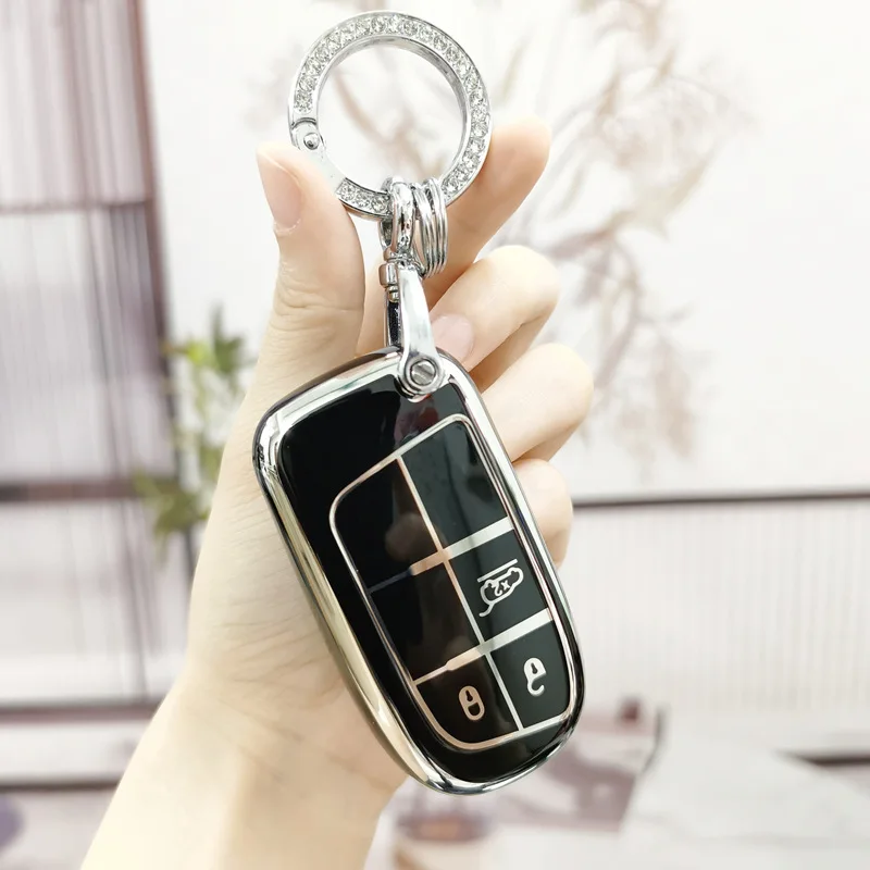 

For Jeep Grand Cherokee WK2 KL Wrangler JK Renegade Commander Compass Soft TPU Car Key Case Cover With Keychain Protector Shell