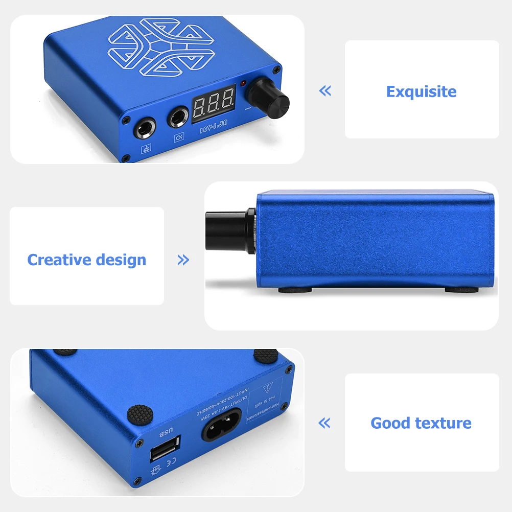 

Регулятор напряжения питания для тату-машины Корпус из алюминиевого сплава Светодиодный дисплей USB-порт Стабильная производительность Мощность