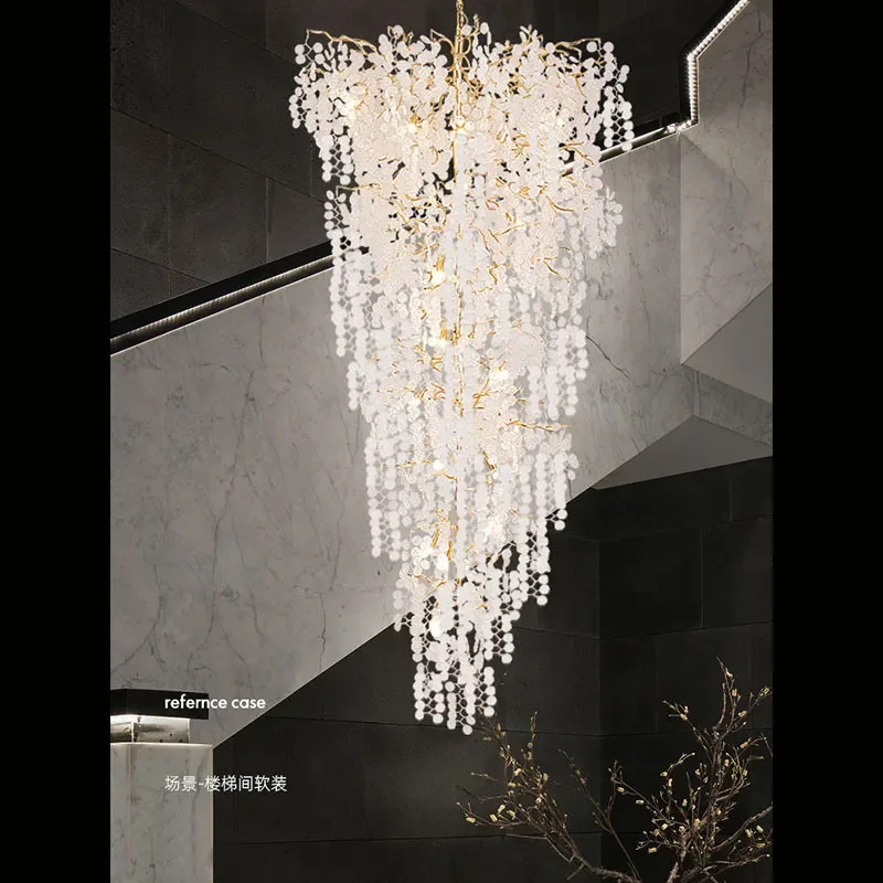 Luxury Rotating Cylindrical Crystal Chandelier for Staircase Duplex Hotel Lobby Ceiling Light Modern Long Pendant Lamp