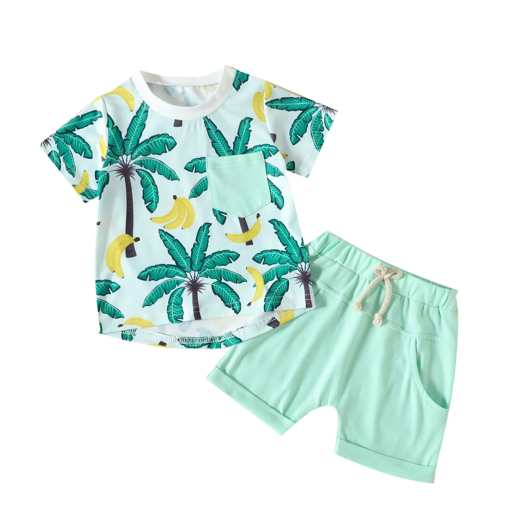 Summer  Toddler Boy Cotton Clothes Baby Boy Casual Beach Leaf Print Tshirt and Shorts Set Infant Kid Top Bottom 2 Pieces Suit